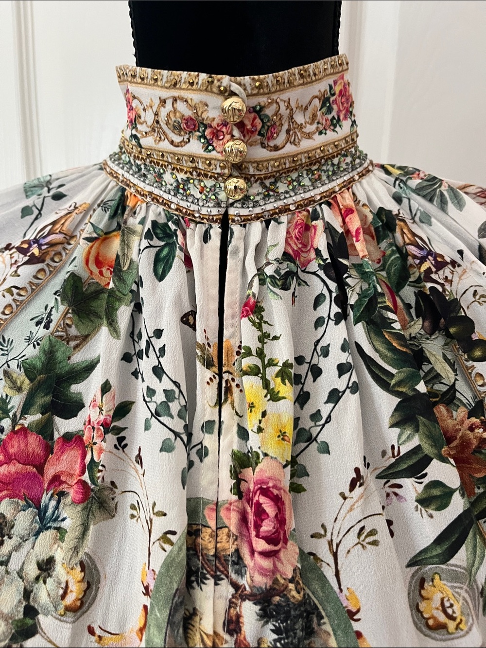 Camilla NWT Renaissance Romance ragland button silk shirt high neck jewels Small - Picture 7 of 16